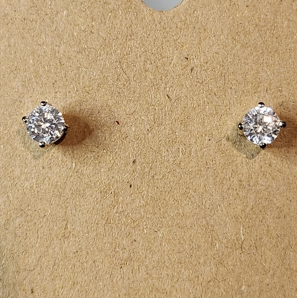Sterling Silver and 3mm Cubic Zirconia Studs - Picture 2 of 4